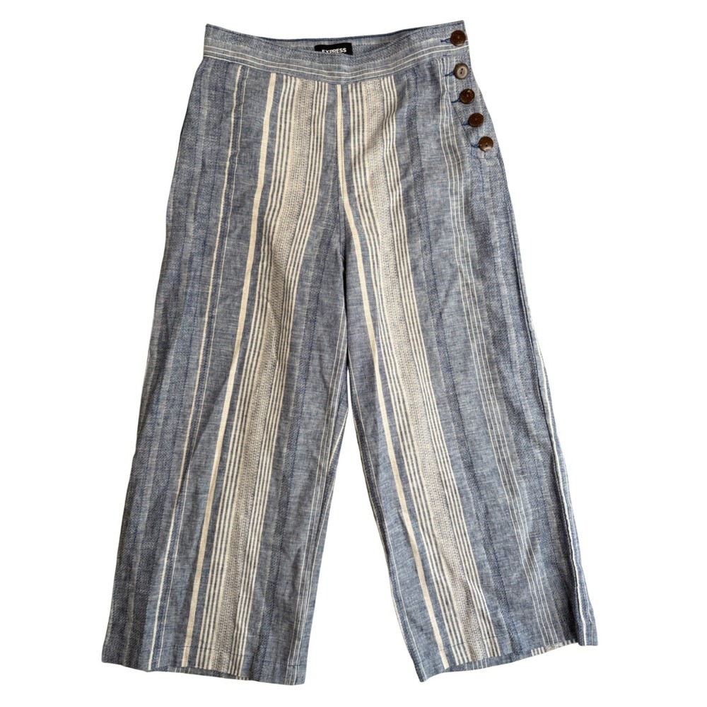 Express Extreme High Rise Striped Linen Sailor Pants Womens 6 Blue Coastal Capri